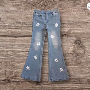 SHEIN Youth Girls 10Y Blue Denim Flare Leg Light Wash Flower Elastic Waist pants